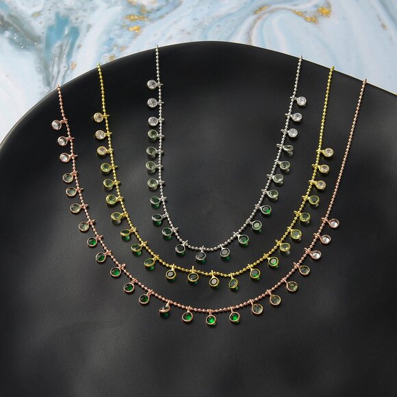 Handmade Personalize Gradient Green Gemstone Choker Necklace,925K silver - Picture 3 of 5